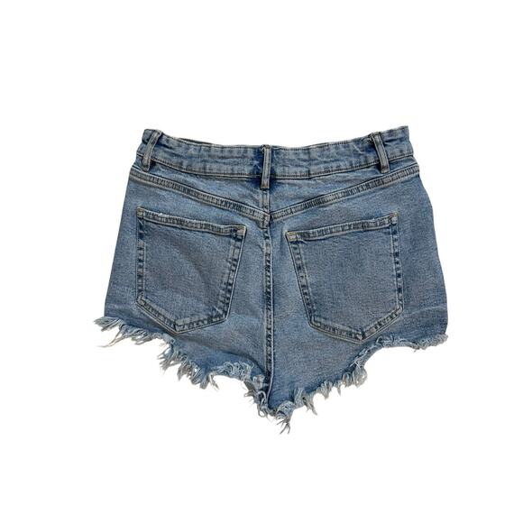 Zara Denim Shorts Womens 8 High Rise Distress Raw Boho Hippie Festival Grunge - Picture 2 of 8